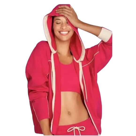 NWT! Johnny Was Calme Pink Cream Zip Up Dolman Hoodie - Size Large (MSRP $168) - Picture 1 of 8
